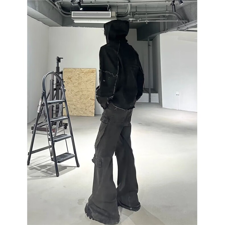黑色设计感小众卫衣男秋冬潮牌连帽时尚炸街外套WJK33-P66,女装短外套,星座208-5