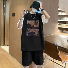 直播品质美式宽松纯棉背心无袖t恤短裤大码两件套套装TZ52-P58，男装T恤，电商A486