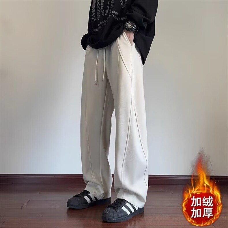 大码300斤美式重磅加绒加厚直筒裤男装秋冬ins潮牌痞帅宽松长裤图片