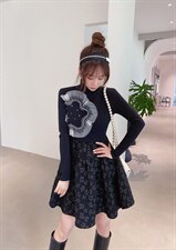 针织拼接定钻连衣裙，女装连衣裙，ceelphy