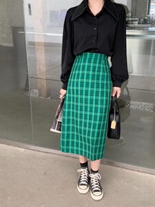 简约百搭韩系格子半裙图片