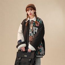 1中性风刺绣拼接翻领羊羔毛棉衣女棉服女外套女8723P110控148，女装棉衣/棉服，星座226-2