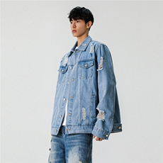2025款破洞牛仔夹克宽松韩版工装潮流水洗外套N598/P78/118，男装工装外套，星座202