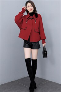 芷墨新款春秋装时尚毛呢外套时尚牛角扣毛呢外套女图片