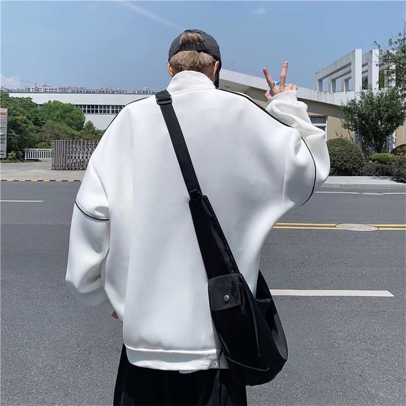 白色棒球服男ins秋季潮流宽松立领上衣港风潮牌百搭运动夹克外套,男装夹克,星座1210-1