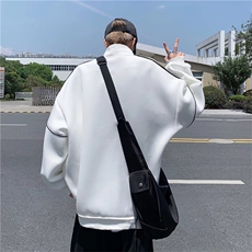 白色棒球服男ins秋季潮流宽松立领上衣港风潮牌百搭运动夹克外套，男装夹克，星座1210-1