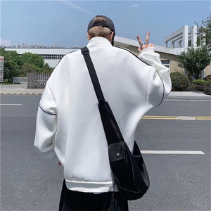 白色棒球服男ins秋季潮流宽松立领上衣港风潮牌百搭运动夹克外套图片