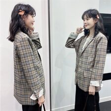 【现货】2021春秋装新款英伦风格子西装166-XZ03P95控158，女装西装，茜茜公主