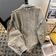 现货黄泥色牛仔夹克废土风宽松痞帅vintage外套JK08626-P63，男装夹克，星座308B-1