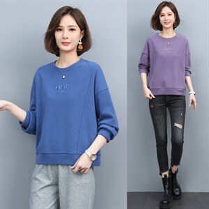 韩版绣花宽松套头圆领长袖棉卫衣女长袖通勤，女装卫衣/绒衫，3200格调