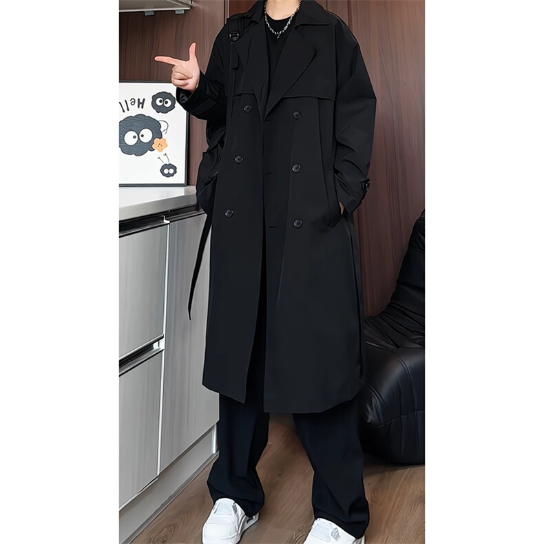 F2068/P80秋装双排扣长款过膝风衣男大码男中长款大衣男上衣,男装风衣,电商A141