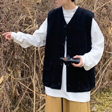 V领开衫工装马甲男潮流百搭休闲W16P35图片