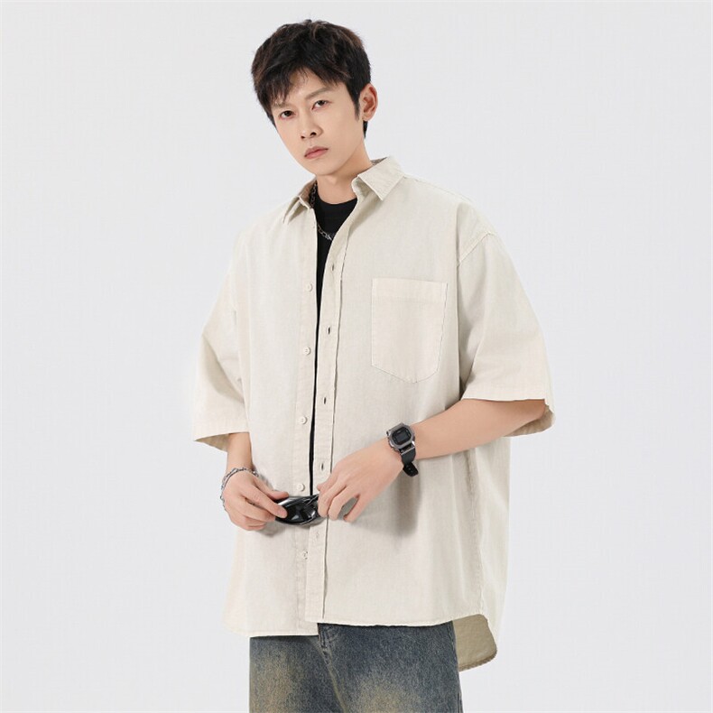 短袖衬衫纯棉夏季五分袖港风潮牌休闲衬衣服A436-0628-P4869,男装衬衫,电商A436