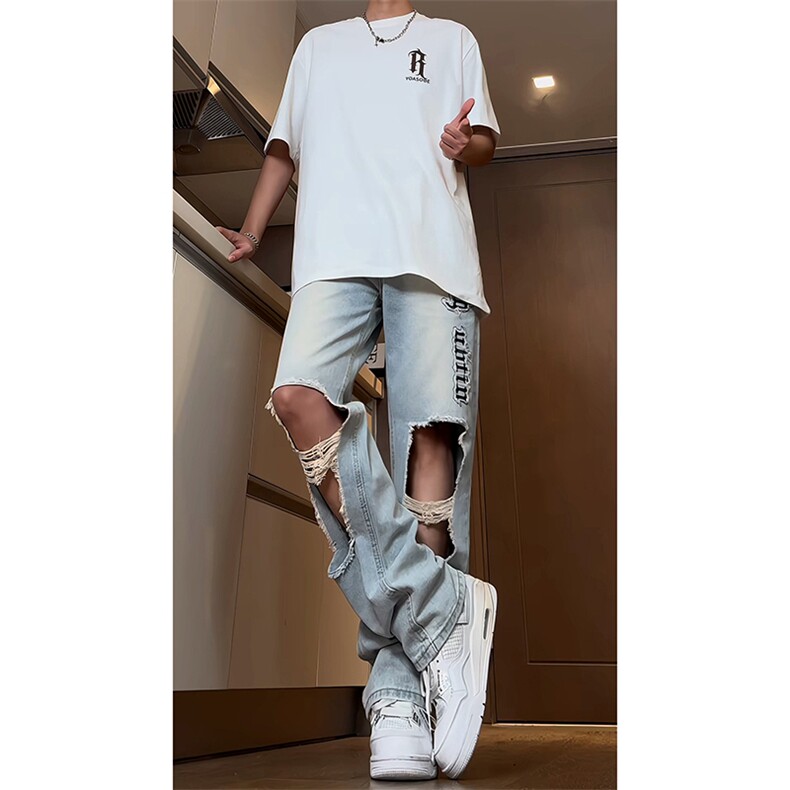 B221美式ins高街小众情侣款大破洞牛仔裤LK23078-P55控78,男装牛仔裤,电商B221