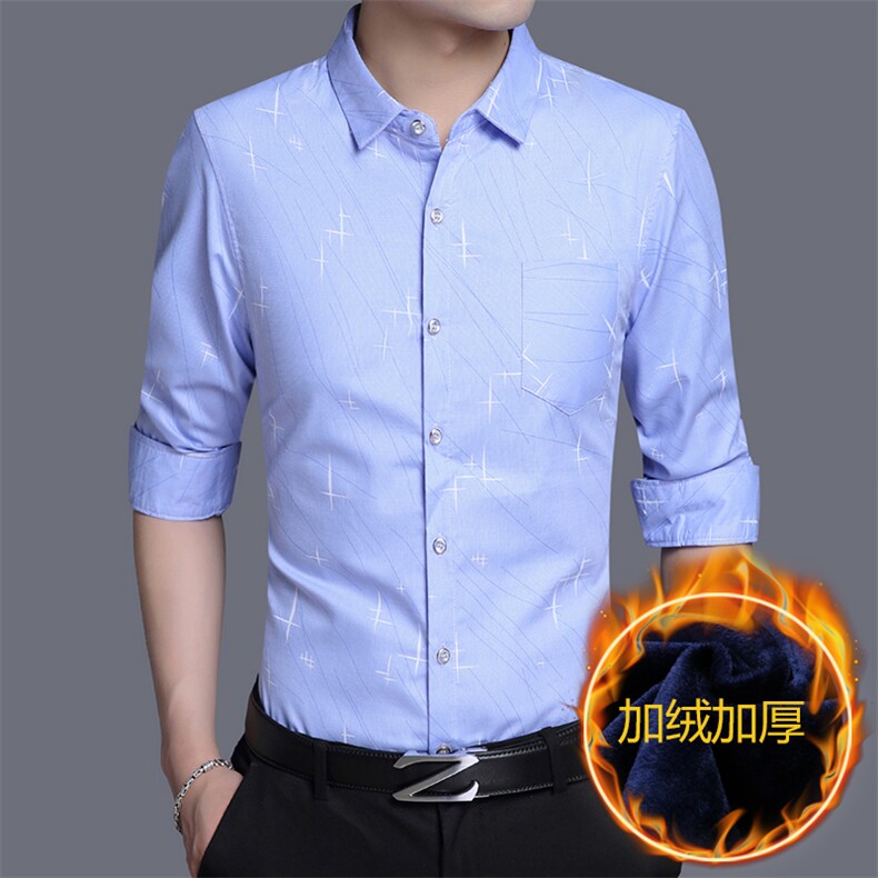 D9814绒钱塘2020-2中年男士冬季厚款加绒商务休闲简约衬衣P52图片