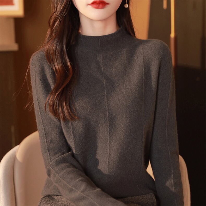 秋冬显瘦时髦百搭简约半高领羊毛衫,女装羊毛衫,邓利维