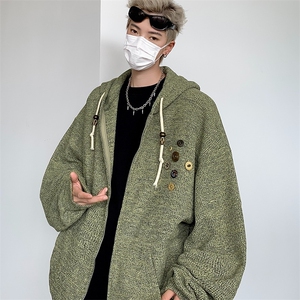 美式复古设计感针织连帽外套男小众早春慵懒卫衣开衫潮牌