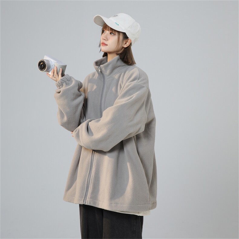 D01/P35双面摇粒绒秋冬新款纯色长袖保暖卫衣夹克外套冲锋衣内胆，女装卫衣/绒衫，电商A141