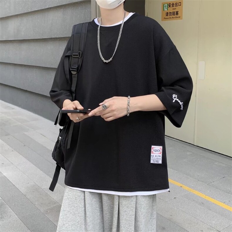 2023新款潮牌ins宽松百搭上衣夏季潮刺绣短袖T恤男 T978-P18图片