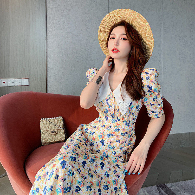 余潇潇2021年春夏季娃娃领小雏菊碎花连衣裙女收腰显瘦气质初恋裙，女装连衣裙，潮品会