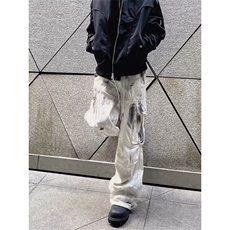 高街vibe扎染脏白色牛仔裤男女嘻哈宽松直筒阔腿拖地长裤N104，男装牛仔裤，星座1116A（原606A-3）