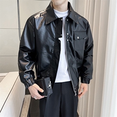 痞帅Pu皮衣小众设计感潮牌双拉链垫肩皮夹克男机车服秋冬高街外套，男装夹克，星座410-7