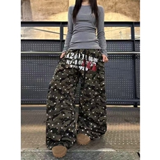 网图有货美式复古星星印花街舞弯刀休闲加绒卫裤男女A1248-P60，男装休闲裤，星座1505