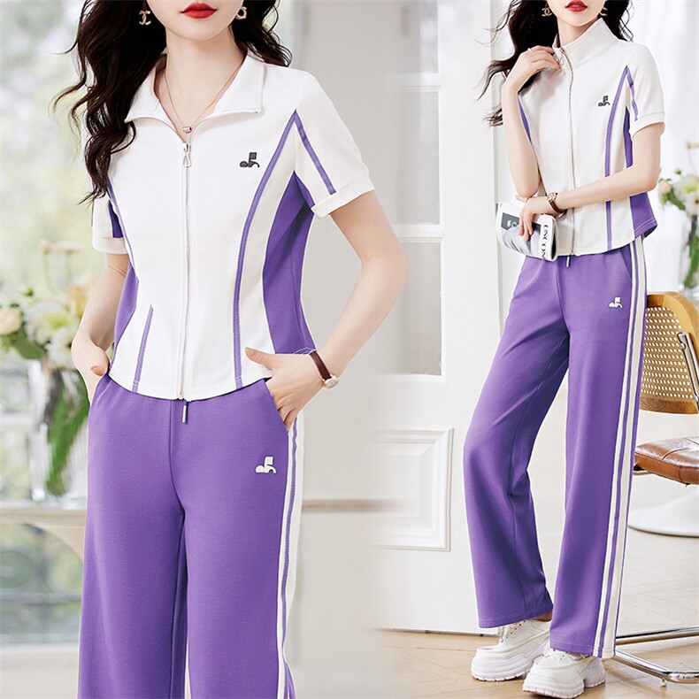 翻领大码时尚运动服套装女2025夏季新款休闲宽松洋气气质两件套潮,女装套装/套裙,关键词