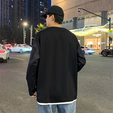 2025春季新款港风外景大码菠萝格假两件T恤M-5XHT25236-特P25，男装T恤，电商A022