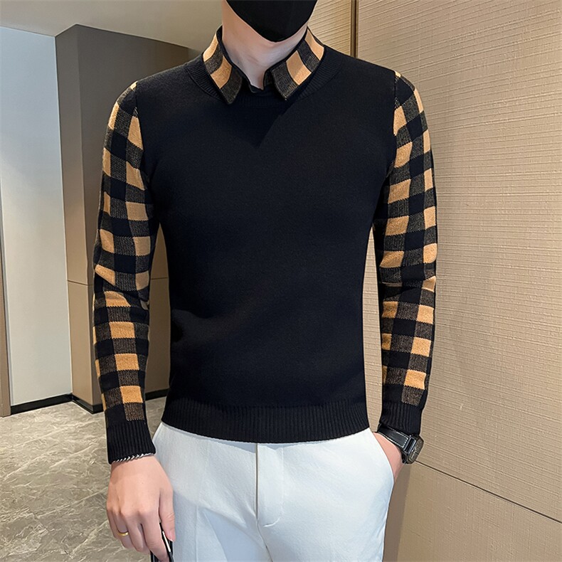 店主风秋冬新款小伙加厚假二件针织毛衣男301A-1/M65/P75控95,男装针织衫/毛衣,星座301A-1