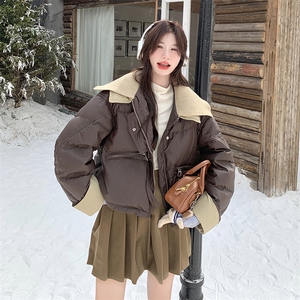 超好看咖色针织领短款羽绒服女冬2024新款加厚90白鸭绒面包服外套图片