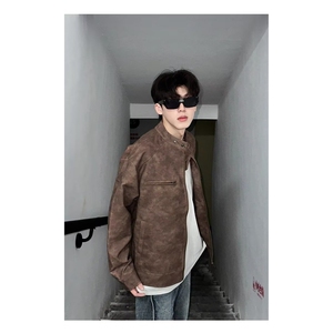 J418-P60 美式潮流皮衣外套男春秋季新款复古百搭拉链宽松机车服图片