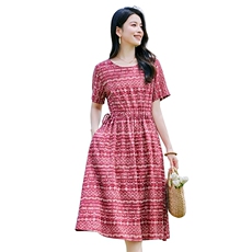 棉麻连衣裙夏装2025新款高级感大码女装气质法式小众设计碎花裙子，女装连衣裙，铭街依杨