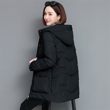 时尚保暖中长款连帽棉服显瘦修身冬季女装外套，女装棉衣/棉服，雪樱依海