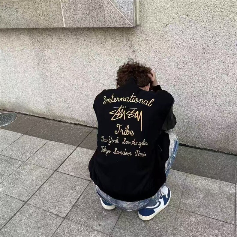 1506/QM660/P68美式复古街头字母刺绣夹克宽松男女同款外套潮图片
