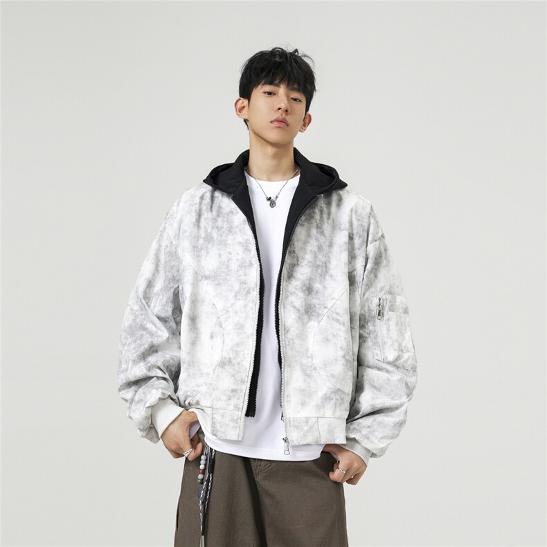 可二开假两件扎染大码M-5XL飞行夹克聚酯纤维JK78093P85控128，男装夹克，星座227-7