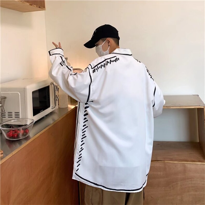 长袖衬衫春款男港风潮流涂鸦衬衫W2208P38,男装衬衫,星座1116-2
