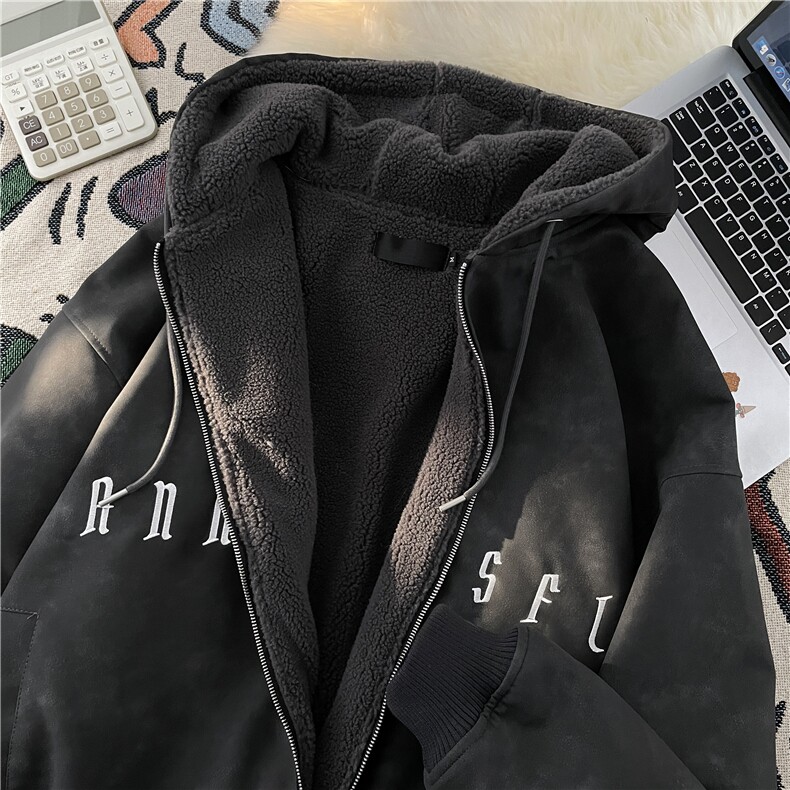 DM02-P125冬季鹿皮绒字母刺绣外套男宽松开衫帅气拉链棉服夹克,男装夹克,星座603-2