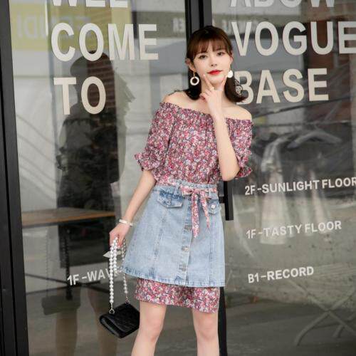 【夏季新款】碎花连衣裙牛仔半裙两件套，女装连衣裙，笑思源