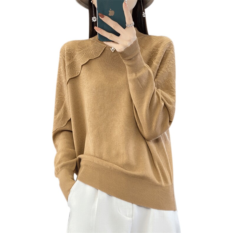 时尚百搭女士羊毛衫简约优雅修身显瘦长袖针织衫,女装羊毛衫,宛庄羊绒