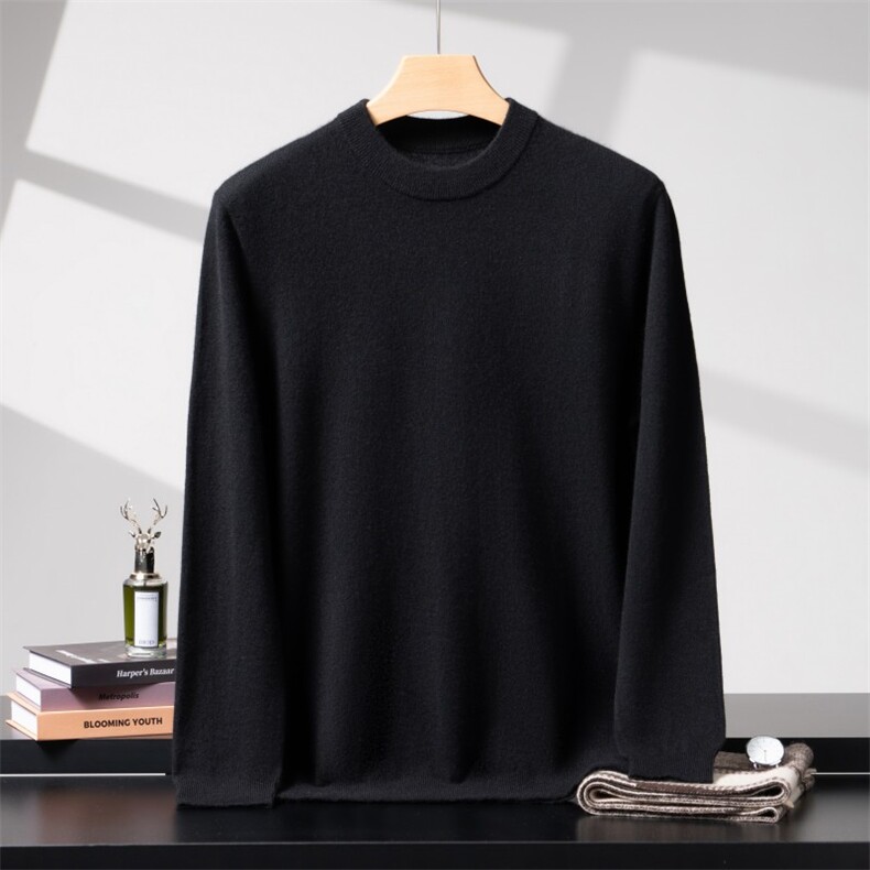 2025秋冬百搭时尚简约圆领平面羊绒针织衫,男装羊绒套衫,致织羊绒