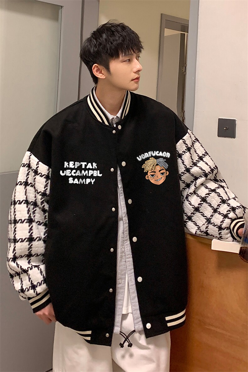 港风秋季新品潮流宽松呢料夹克棒球服外套男女G6706P85控108,男装夹克,电商A268A
