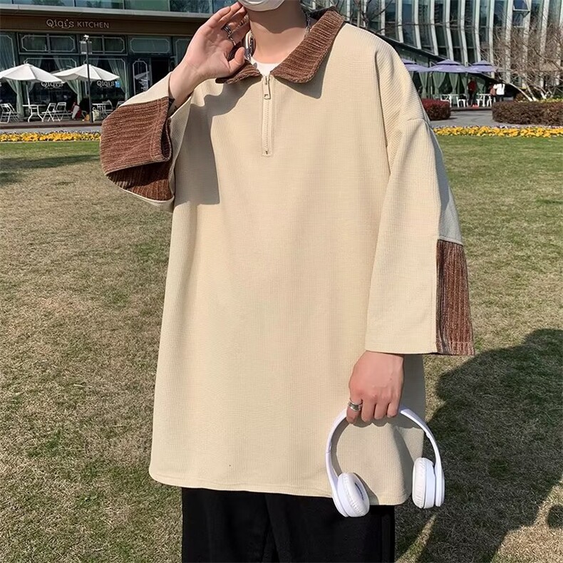 翻领短袖T恤男简约百搭休闲打底五分袖POLO衫AT62P26,男装Polo衫,星座1116-2