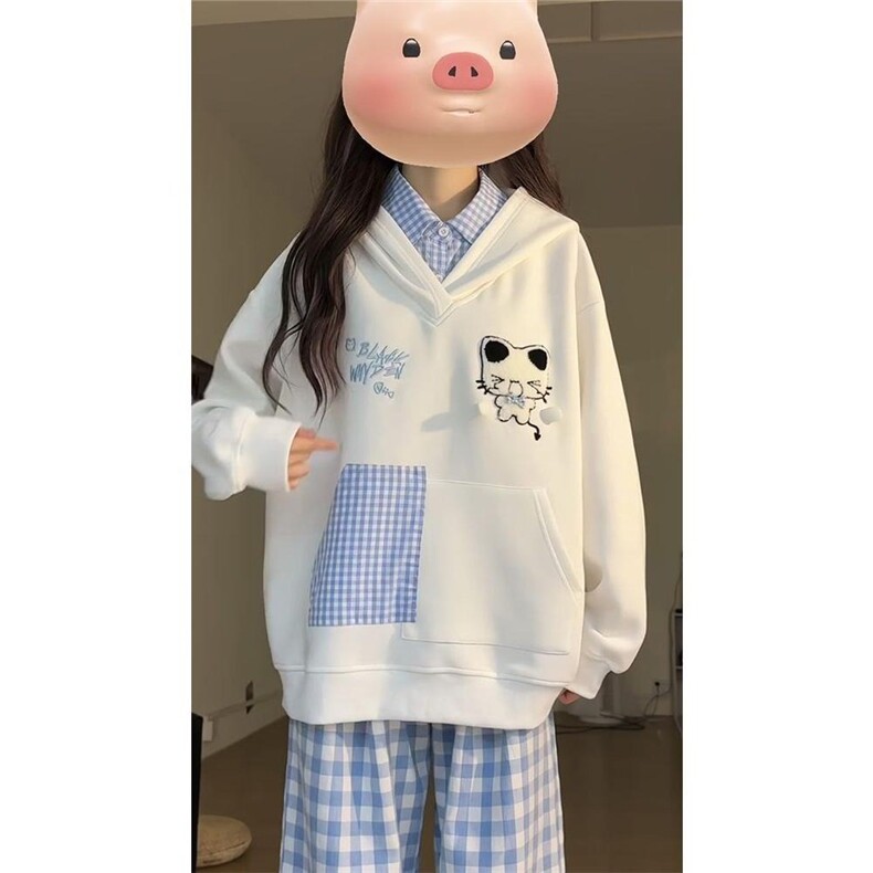 卫衣女春秋季2025韩版宽松大码女装薄款学生可爱连帽撞色上衣外套，女装短外套，星座506A