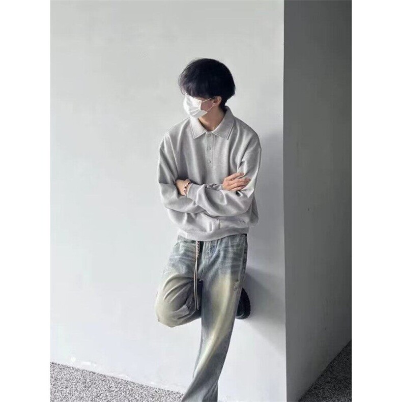 W9568-P50网图现货新款简约基础翻领纽扣POLO衫卫衣,男装Polo衫,星座1608-2