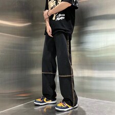 毛边牛仔裤男夏季潮牌宽松大码休闲裤子高街设计感NZ15P38图片