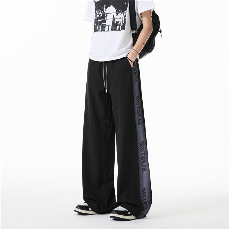 夏季新款字母印花设计感宽松直筒冰丝裤B315-K25468-特p35控68,男装休闲裤,电商B315