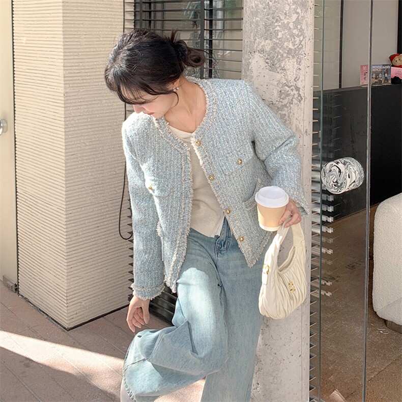 【新款】高级水蓝色小香风羽绒服加厚外套99089款P205K328,女装羽绒服,2C316