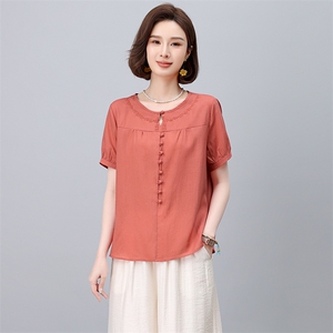 棉麻休闲女夏装2025夏季新款中年妈妈宽松洋气时尚裤子图片