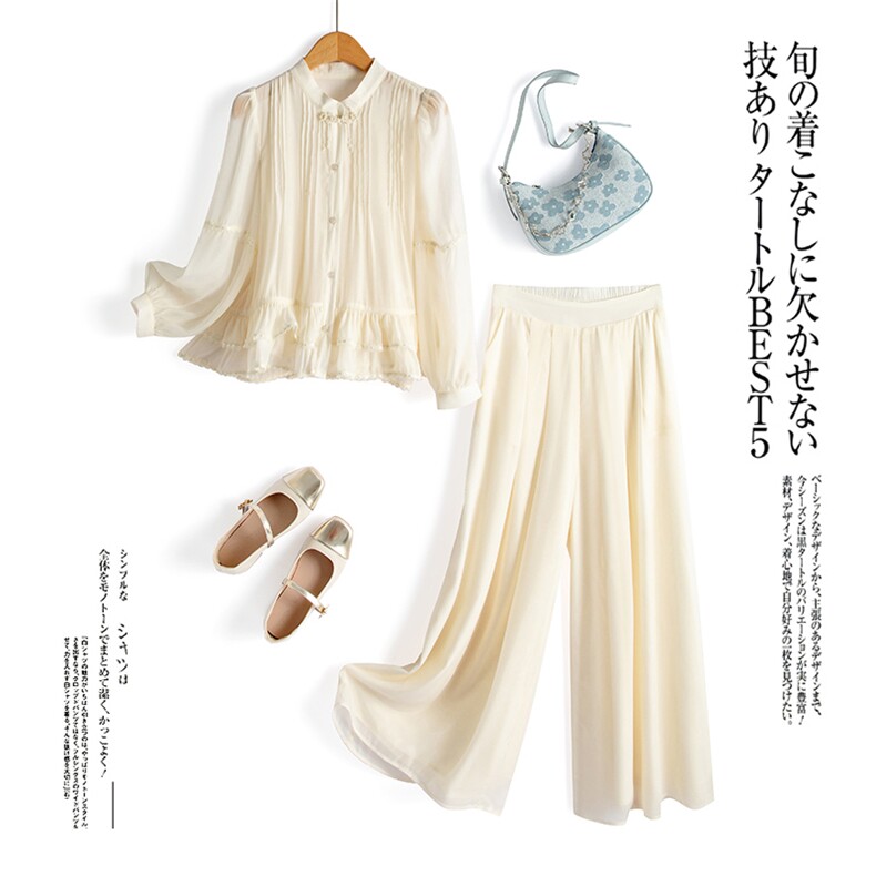 超仙时尚防晒套装女2025春夏新款半透减龄显瘦流行阔腿裙裤两件套，女装套装/套裙，水衣源